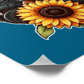 Farbenfrohe Rooster mit Cowboy-Hut und Sonnenblume Poster (Ecke)