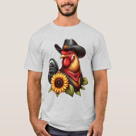 Farbenfrohe Rooster mit Cowboy-Hut und Sonnenblume T-Shirt