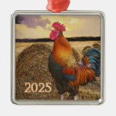 Farbenfrohe Rooster-Ornament Silbernes Ornament (Vorne)