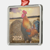 Farbenfrohe Rooster-Ornament Silbernes Ornament (Links)