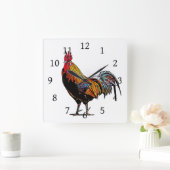 Farbenfrohe Rooster Quadratische Wanduhr (Zuhause)