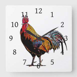 Farbenfrohe Rooster Quadratische Wanduhr