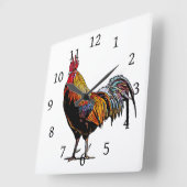 Farbenfrohe Rooster Quadratische Wanduhr (Winkel)