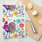 Farbenfrohe Roosters Boho Pattern Geschirrtuch (Viertel Falte)