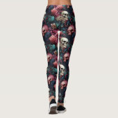 Farbenfrohe rosa Alien Skulls Blumengotik Leggings (Rückseite)