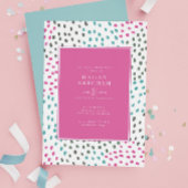 Farbenfrohe rosa, Aquamarin gestrichene Confetti-B Einladung