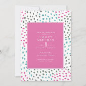 Farbenfrohe rosa, Aquamarin gestrichene Confetti-B Einladung (Vorderseite)