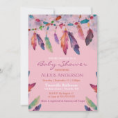 Farbenfrohe rosa Aquarelldusche Kinderdusche Einladung (Vorderseite)