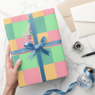 Farbenfrohe rosa blaue gelbe Quadrate Geschenkpapier