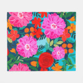 Farbenfrohe rosa Blumenwerfer Fleecedecke (Vorderseite (Horizontal))