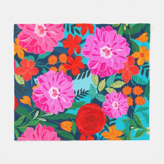 Farbenfrohe rosa Blumenwerfer Fleecedecke (Vorderseite (Horizontal))