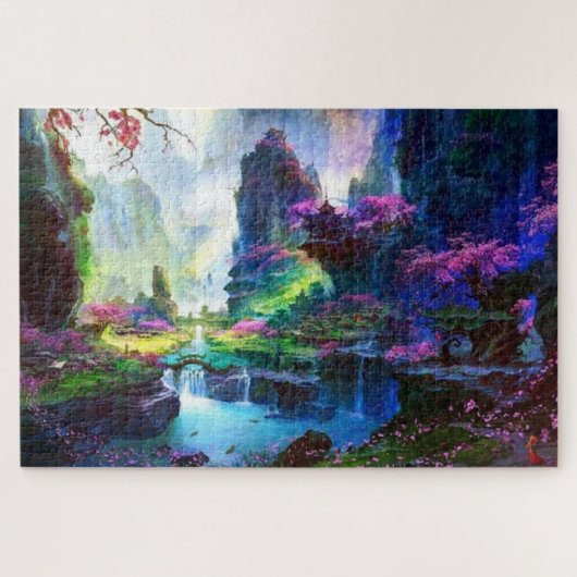 Farbenfrohe rosa Blüten - Asiatische Landschaft Puzzle (Horizontal)