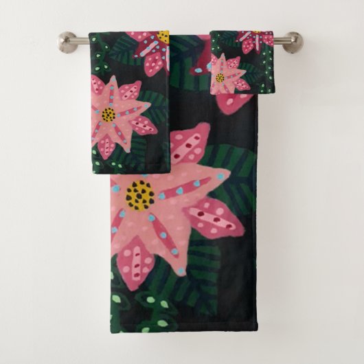 Farbenfrohe rosa BlütenBouquet Badhandtuch Set (Insitu)