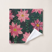 Farbenfrohe rosa BlütenBouquet Badhandtuch Set (Waschlappen)