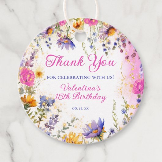 Farbenfrohe Rosa Blütengeburt Tee Party Vielen Dan Geschenkanhänger (Vorderseite)