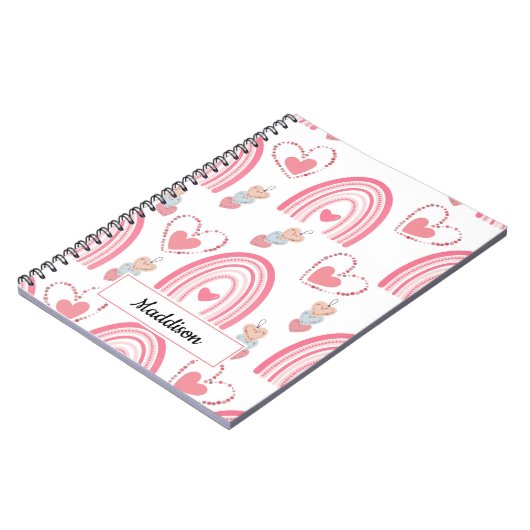 Farbenfrohe rosa Boho Rainbows und Herz Notizblock (Linke Seite)