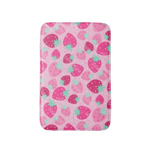 Farbenfrohe rosa Erdbeermuster Badematte (Vorderseite Vertikal)