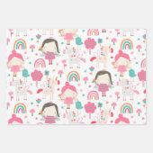 Farbenfrohe rosa Fee und Regenbogenmuster Geschenkpapier Set (Vorderseite)