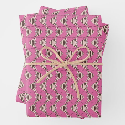 Farbenfrohe rosa Fischmuster Geschenkpapier Set (Beispiel)