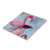Farbenfrohe rosa Flamingo Aquarellkunst Fliese (Seite)
