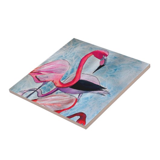 Farbenfrohe rosa Flamingo Aquarellkunst Fliese (Seite)