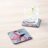 Farbenfrohe rosa Flamingo Aquarellkunst Getränkeuntersetzer (Rechte Seite)