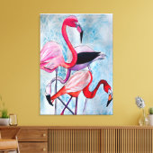 Farbenfrohe rosa Flamingo Aquarellkunst Leinwanddruck (Insitu (Wohnzimmer))