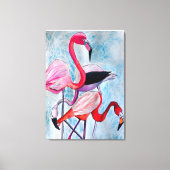 Farbenfrohe rosa Flamingo Aquarellkunst Leinwanddruck (Vorderseite)