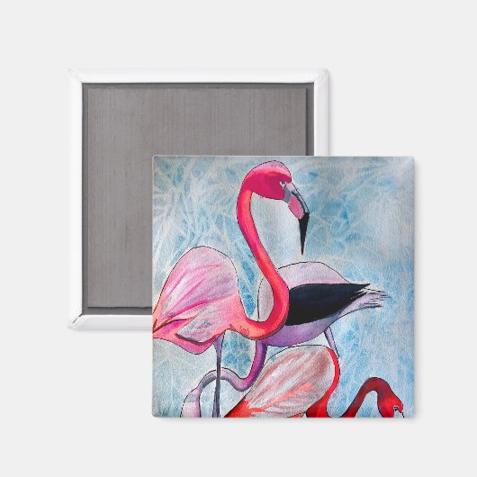 Farbenfrohe rosa Flamingo Aquarellkunst Magnet (Vorderseite/Rückseite)