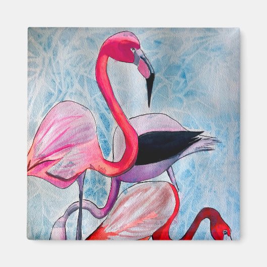 Farbenfrohe rosa Flamingo Aquarellkunst Magnet (Vorne)