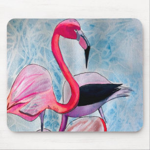 Farbenfrohe rosa Flamingo Aquarellkunst Mousepad