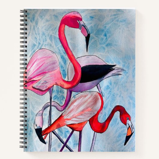 Farbenfrohe rosa Flamingo Aquarellkunst Notizblock (Vorderseite)