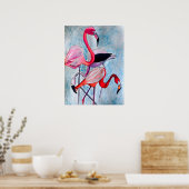 Farbenfrohe rosa Flamingo Aquarellkunst Poster (Küche)
