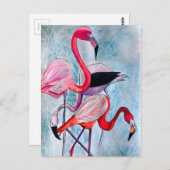 Farbenfrohe rosa Flamingo Aquarellkunst Postkarte (Vorne/Hinten)