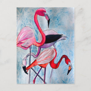 Farbenfrohe rosa Flamingo Aquarellkunst Postkarte