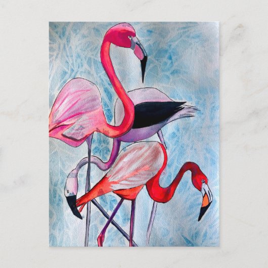 Farbenfrohe rosa Flamingo Aquarellkunst Postkarte (Vorderseite)