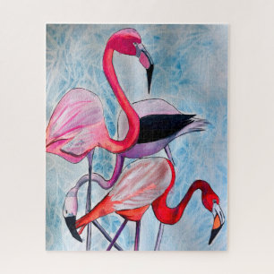 Farbenfrohe rosa Flamingo Aquarellkunst Puzzle