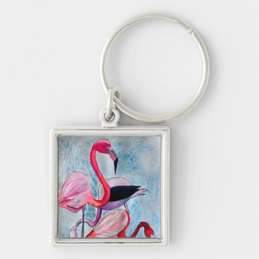 Farbenfrohe rosa Flamingo Aquarellkunst Schlüsselanhänger (Vorne)
