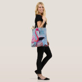Farbenfrohe rosa Flamingo Aquarellkunst Tasche (Am Model)