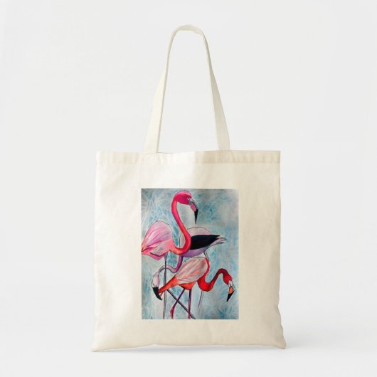 Farbenfrohe rosa Flamingo Aquarellkunst Tragetasche (Vorne)