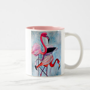 Farbenfrohe rosa Flamingo Aquarellkunst Zweifarbige Tasse