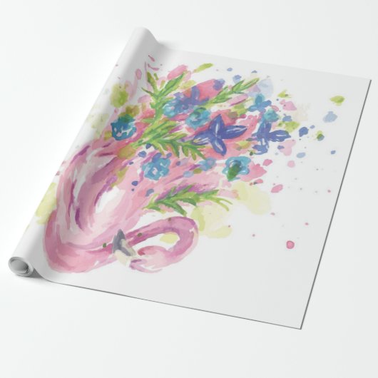 Farbenfrohe rosa Flamingo Geschenkpapier (Ungerollt)
