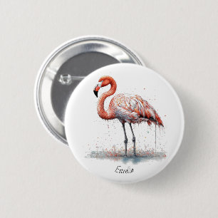 Farbenfrohe rosa Flamingo im Pointillismus-Stil Button