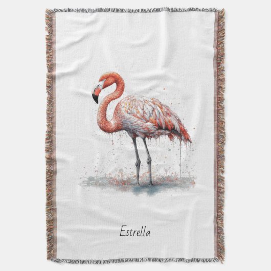 Farbenfrohe rosa Flamingo im Pointillismus-Stil Decke (Vorderseite Vertikal)