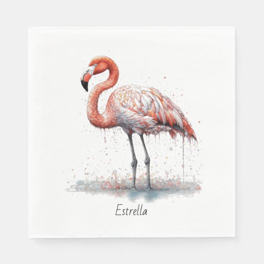 Farbenfrohe rosa Flamingo im Pointillismus-Stil Serviette (Vorderseite)