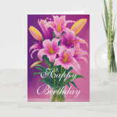 Farbenfrohe rosa Frühlingssäule Tiger Lilie in Vas Karte (Vorderseite)