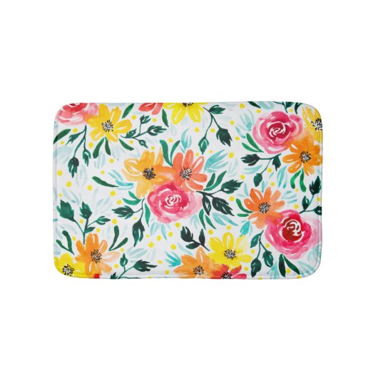 Farbenfrohe rosa gelbe Aquarellbilder Badematte (Vorderseite)