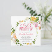 Farbenfrohe Rosa Gelbe Frühlingsblumen 40. Geburts Einladung (Stehend Vorderseite)