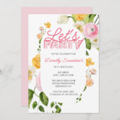 Farbenfrohe Rosa Gelbe Frühlingsblumen 70. Geburts Einladung (Vorne/Hinten)