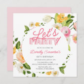 Farbenfrohe Rosa Gelbe Frühlingsblumen 80. Geburts Einladung (Vorne/Hinten)